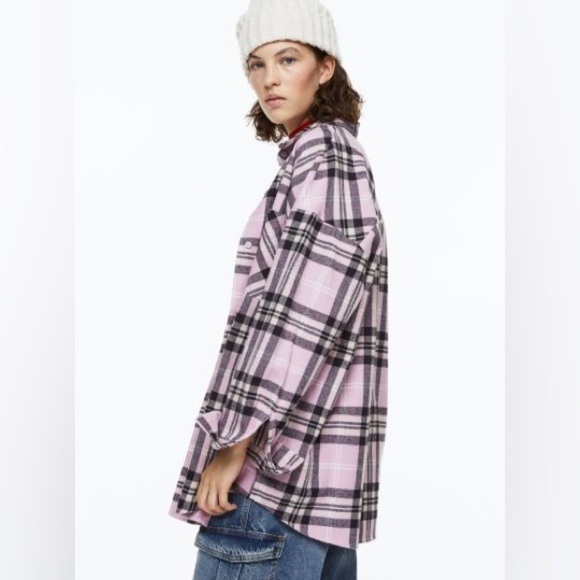 H&M Oversized Pink and Black Flannel size Medium/Large - Picture 1 of 14